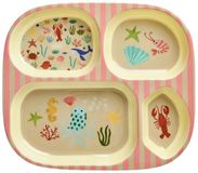 Rice Melamine Kinderbord met 4 Vakken - Koraal
