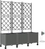 vidaXL Plantenbak met Irrigatie en Wielen 3 stuks Lichtgrijs PP