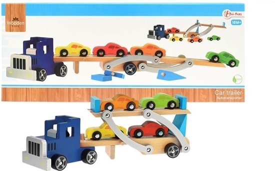 Toi Toys houten autotransporter 34 cm 5-delig