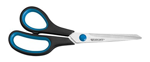 Westcott E-30282 00 Schaar Easy Grip Lefty roestvrij, recht, asymmetrisch, 20 cm/8", voor linkshandigen, blauw/zwart - en andere uitvoeringen