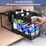 Merkloos Keukenorganizer Set van 2 - Dubbele Schuiflade - Metaal - Zwart