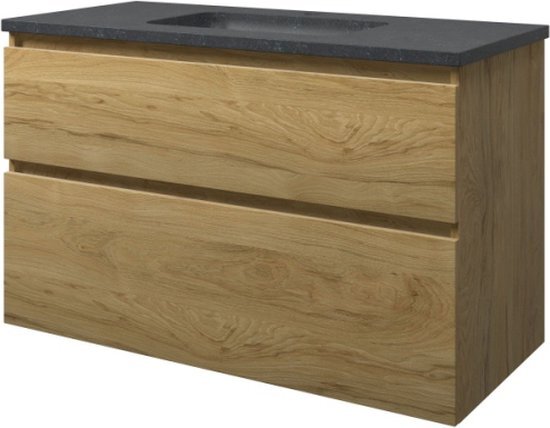 Proline Hardsteen Elegant badmeubelset 100x46x62.5cm met 1 kraangat en onderkast a-symmetrisch Ideal oak/Blue stone 1815852