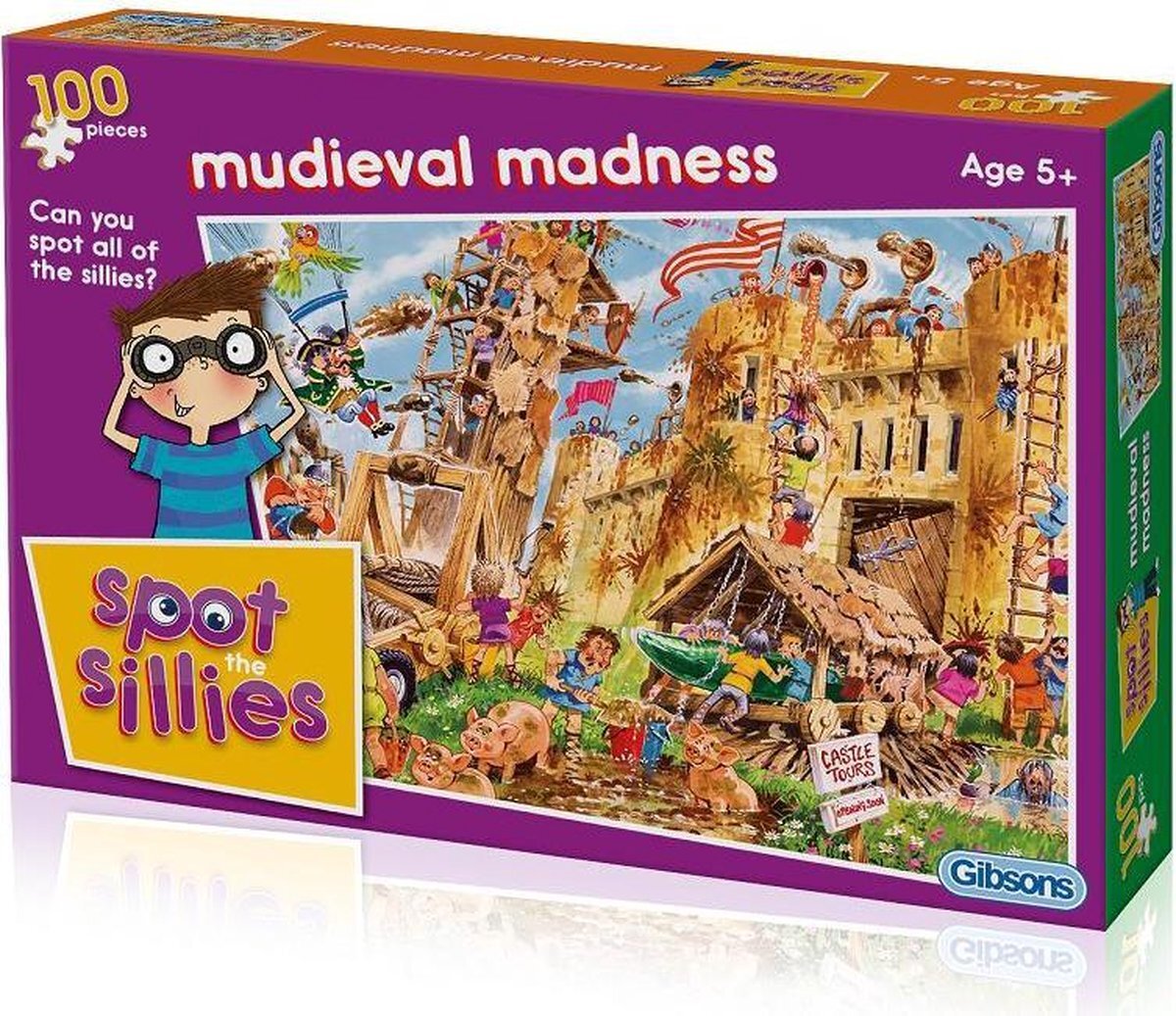 Gibsons Legpuzzel van 100 stukjes - - Spot the Sillies, Mudieval Madness, John Francis