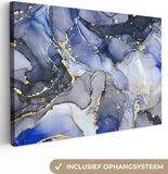 OneMillionCanvasses Canvas Schilderij Marmer Goud Abstract Blauw 60x40 cm