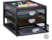 Merkloos Relaxdays Brievenbak A4 met 3 lades - Bureau Organizer - Metaal - Zwart