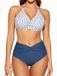 MEETWEE MEETYOO Dames hoge taille bikini set, halternek V-hals gestreept bikinitop, gedraaide hoogtaille zwembroek, strandzwemkleding voor zomer - Wit / Blauw XXL