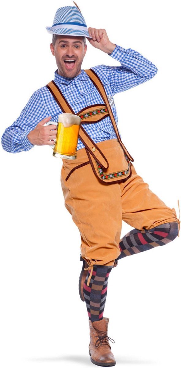 Folat Lederhosen met Bretels – Oktoberfest – Bierfeest - Heren XL-XXL - Lichtbruin