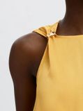 SELECTED WOMEN Slflaura Sl Trim Top B Mouwloze Ronde Hals Zijde Oker Maat 34
