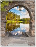 Merkloos / Sans marque Tuinposter Doorkijk Meer Bomen Bos Water 60x80 cm