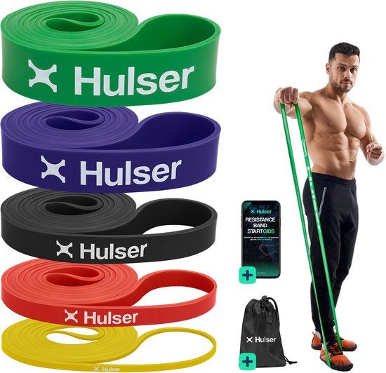 Hulser Resistance band set 5-delig - 2 tot 55 kg - 104/208 cm - Weerstandsband voor pull up - Fitness weerstandband - Stretch elastiek - Bands - Power band weerstandselastiek