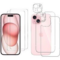 Phonillico® iPhone 15 Screen and Back Tempered Glass with Camera Protector [Pack 2]