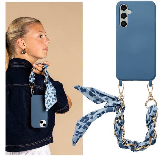 Selencia Hoesje - Geschikt voor Samsung Galaxy S23 FE - Backcover met luxe polskoord - Blauw
