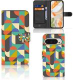 B2Ctelecom Google Pixel 9 | 9 Pro Telefoon Hoesje Funky Retro Book Case Kunstleer Siliconen TPU Abstract Design