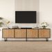 MODFU - Tv-Meubel - 4 Deuren - Gestreept Front - Woonkamer - Spaanplaat En Metaal - Naturel Hout En Zwart - 180 X 40 X 50 Cm