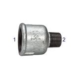 Riegler Reductiermof 246, IG/AG, Rp 1, R 1/2, bedrijfstemperatuur -20 °C tot 300 °C, zwart gietijzer, thermisch verzinkt, DIN EN 10242.