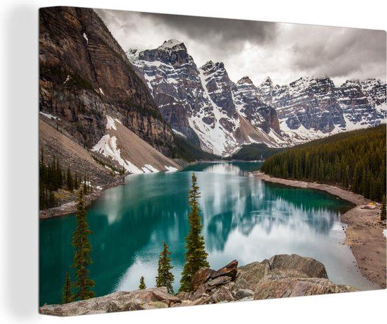 OneMillionCanvasses Canvas schilderij 150x100 cm - Moraine Lake - Wanddecoratie