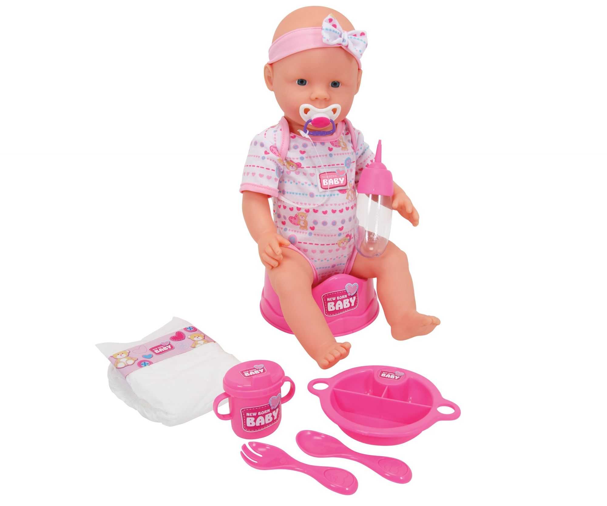 Smoby New Born Baby Babypop - 43 cm - Roze - Drink en plasfunctie - 3+ jaar