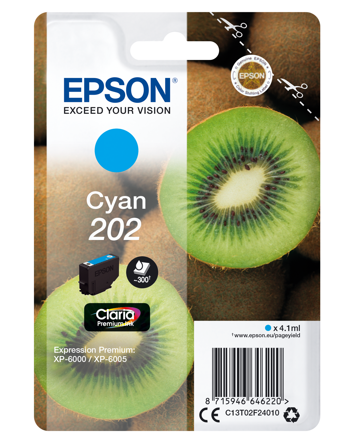Epson Kiwi Singlepack Cyan 202 Claria Premium Ink single pack / cyaan