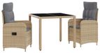 Table de salle à manger d'extérieur 3 pièces Beige et Gris Clair 90 x 90 x 75 cm
