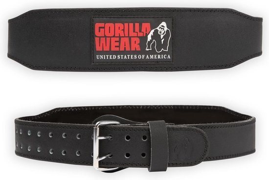 Gorilla Wear 4 Inch Leren Sportriem - Halterriem - Mannen - Krachttraining - Zwart / Rood - S/M