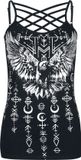 Black Premium by EMP Zwart Mouwloos Shirt met Zilveren Raafprint op de Voorkant - Dames - M