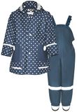 Playshoes Regenset regenbroek met blauwe stippen, effen, 128 (2-pack), uniseks, Blauw gestippeld effen, 128 cm