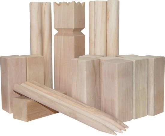 Outdoor Play Kubb spel XL met draagtas FSC hout buitenspeelgoed.