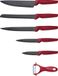 Michelino set de couteaux, 6 pièces (5 couteaux et 1 éplucheur) - Acier inoxydable, lames tranchantes, couteaux de cuisine, couteaux à viande, rouge mat