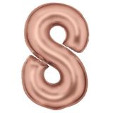 Groot getal 8 Silk Lustre roségouden folieballon N34 verpakt 86 cm