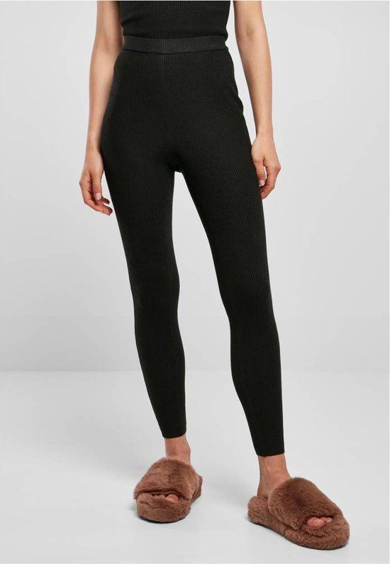 Urban Classics Rib Knit Legging - Zwart - Maat M