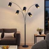 Lindby - vloerlamp - 5 lichtpunten - staal, textiel, kunststof - zwart, goud