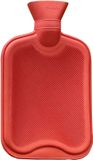 Sundo Bouillotte 2 litres - Bouillotte en caoutchouc avec bouchon à vis et nervures - Rouge