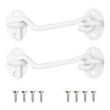 Bolatus Stormhaken, 2 stuks, cabinehaken, roestvrij staal, raamhaken met oogje, platen, deurhaken, raamgrendel voor deuren, garagedeur, raam, vanger, cabinedeur (100 mm, wit)