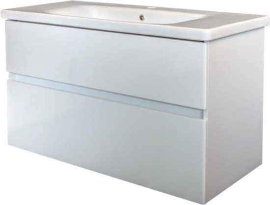 Best Design Quick-Greeploos Badmeubel - 80cm - Glans-Wit - Hangend - 2 Lades - Zonder Handgreep