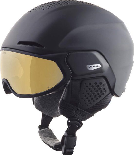 Alpina Alto Q Lite Skihelm Met Vizier 2023 - Black Matt - Quatroflex Lite Gold Mirror S2 - 59-63 cm