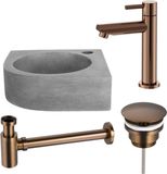 FortiFura Fuente fonteinset - 31.5x31.5x10cm - 1 kraangat - hoek - fonteinkraan koper - beton