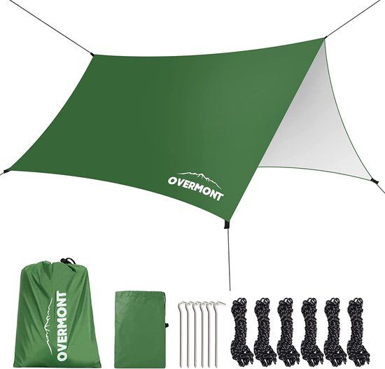 Overmont Camping Tentzeil - 3 m x 3 m - Multifunctioneel Draagbaar Zonnezeil - Groen