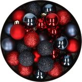 Merkloos / Sans marque Kaemingk B.V. 28x stuks kunststof kerstballen rood en donkerblauw mix 3 cm - Kerstboomversiering