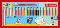 STABILO Woody 3 in 1 - 18 Couleurs (6 Pastel) - Crayons aquarelle - Incl. Taille-crayon & Pinceau