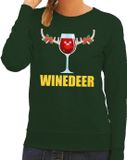 Bellatio Decorations Foute kersttrui - sweater - groen - wijn - Winedeer - voor dames - kersttruien - Funny - Drank 2XL