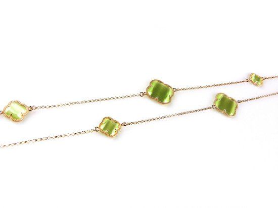 Zilveren collier model Fiori met roze vergulde groene klavers - 90 cm