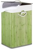 Merkloos Relaxdays wasmand bamboe - 83 l - met deksel - opvouwbaar - groen