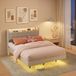 Bealife BF30 Tweepersoonsbed - 140 x 200 cm - Gestoffeerd bed - Jongerenbed - Zwevend Design - met LED-verlichting - Stopcontacten, USB & Type-C - Hoofdbord met Opbergruimte - Beige