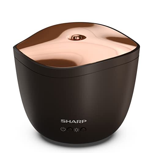 Sharp DF-A1E-T Ultrasonic Aroma Diffuser (200 ml), ultrasone vernevelaar voor etherische oliën met kaarseffect, zwart/roségoud