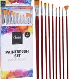 arti casa Merkloos Hobby schilderen penselen set van 9x stuks - Diverse formaten - Nylon/hout