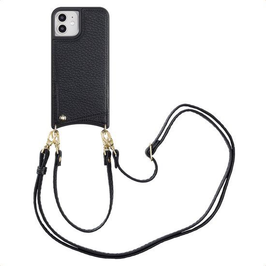 Selencia Hoesje - Geschikt voor Apple iPhone 12 Pro / 12 - Backcover met koord en pashouder - Zwart