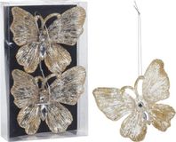 Christmas Decoration Koopman International Christmas decoration Kersthanger - 2x - vlinders - champagne/goud - 15 cm