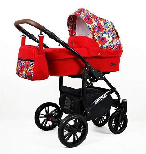 Lux4Kids Kinderwagen Optimum 3-in-1 2-in-1 megaset buggy autostoel babyzitje sportstoel Red Tulips 3-in-1 met autostoel