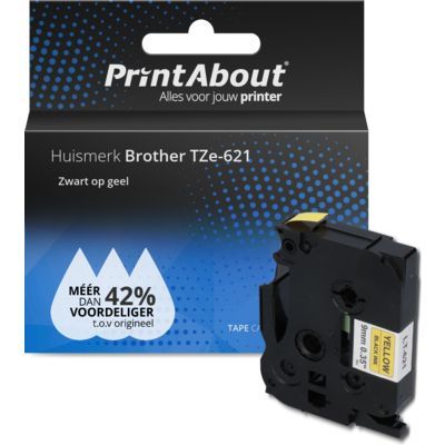 PrintAbout TZe-621 Tape - Black on Yellow (9mm) - Compatible with Brother Printers