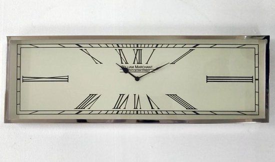 L28 Wandklok Rechthoek 78x26 cm - Zilver/Zwart/Wit